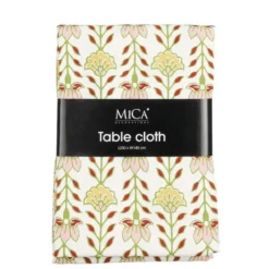 Nappe en coton recyclé crème à motifs rouges et verts Mica Corina - 250 x 140 cm