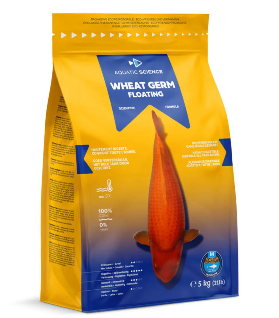 Nourriture complète pour koïs de minimum 15 cm de long Aquatic Science Wheat Germ Floating - Taille M sac de 5 kg