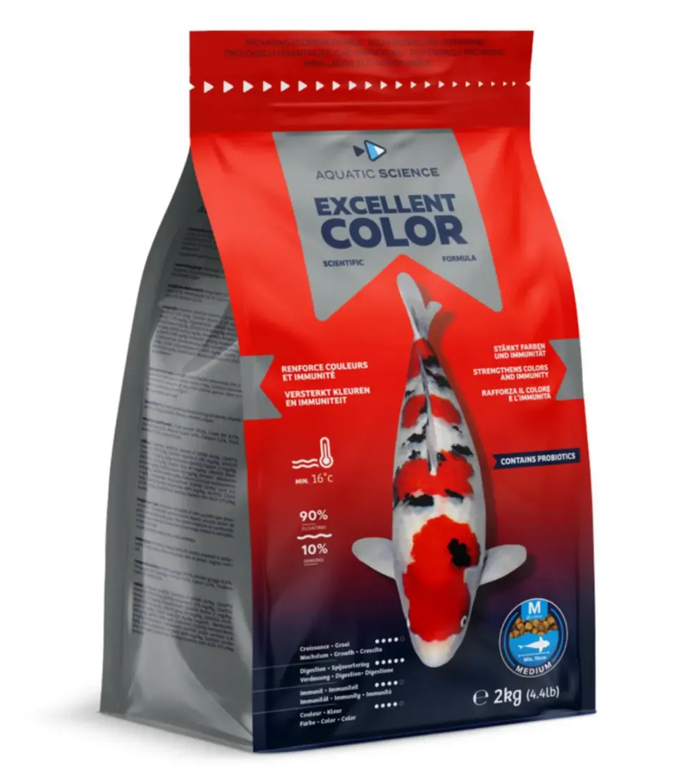 Nourriture complète premium pour koïs de minimum 15 cm de long Aquatic Science Excellent Color - Taille M sac de 2 kg