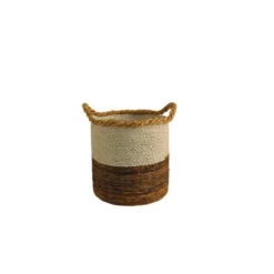 Panier en bananier blanc naturel H 31 x ? 34 cm