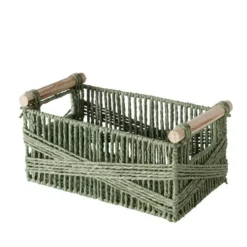 Panier en papier recyclé vert et bambou Cesto petit modèle - 29 x 16 x 14 cm