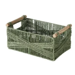 Panier en papier recyclé vert et bambou Cesto moyen modèle - 34 x 20 x 16 cm