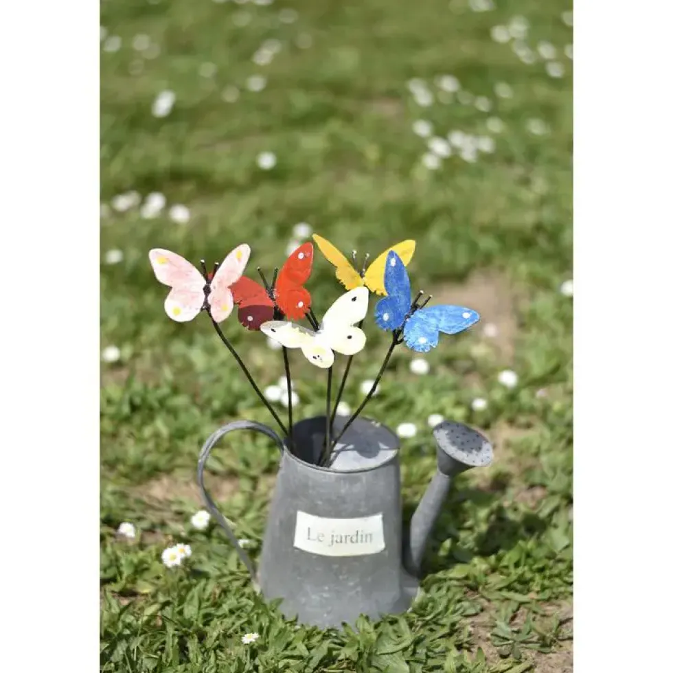 Papillon peint sur tuteur en métal recyclé Chouette & Co - 30 cm