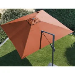 Parasol déporté carré en aluminium coloris brique - 300 x 300 cm