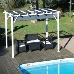 Pergola avec toile d'ombrage coloris gris en aluminium - 4 x 3 m