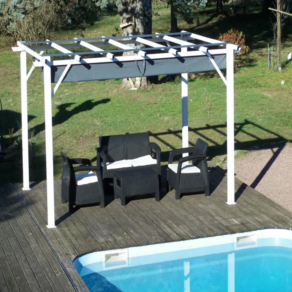 Pergola avec toile d'ombrage coloris gris en aluminium - 4 x 3 m