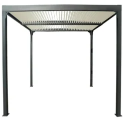 Pergola bioclimatique coloris gris en aluminium - 3,6 x 3 m