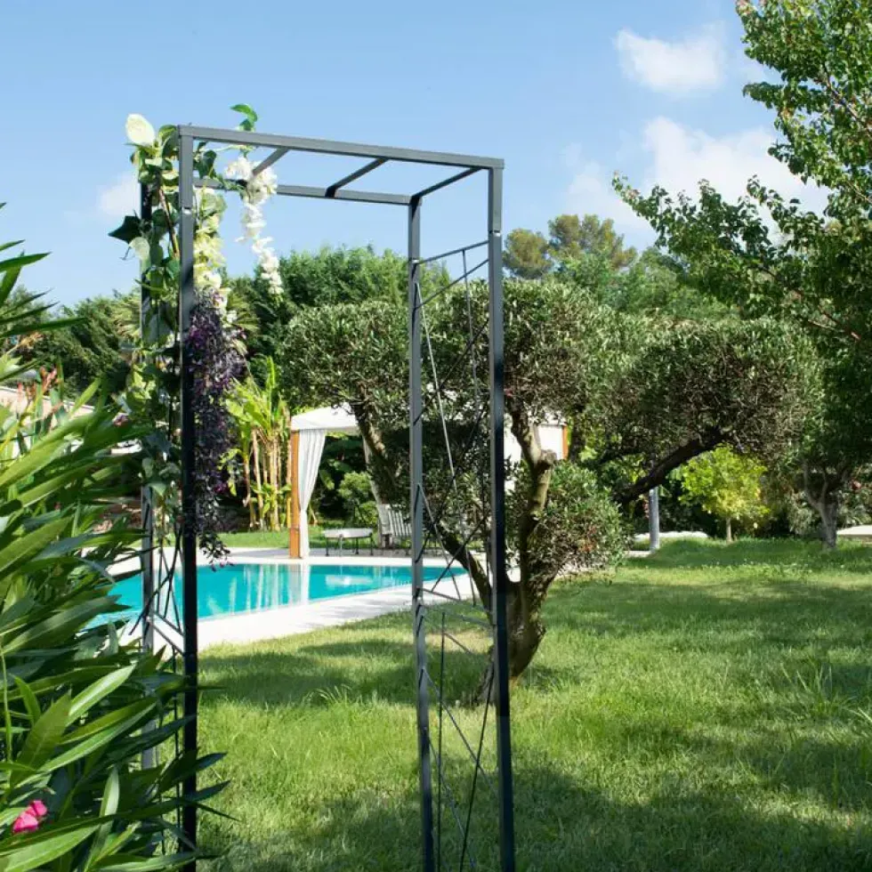 Pergola Mandala tube Petit modèle Métal Gris 74x50x198 cm