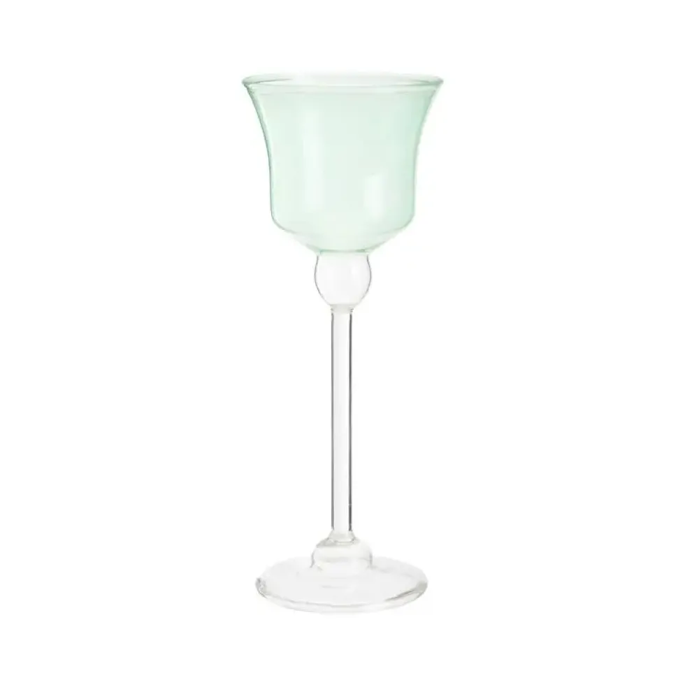 Photophore forme tulipe en verre vert - Ø 8,5 x H 22 cm