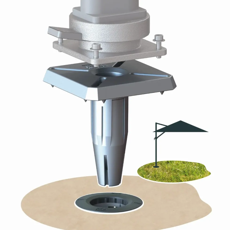 Pied amovible parasol déporté fixation universelle coloris gris en aluminium Gard&Rock - 17 x 17 x 18 cm