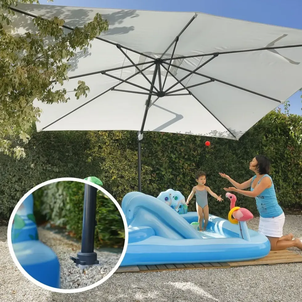 Pied amovible parasol déporté fixation universelle coloris gris en aluminium Gard&Rock - 17 x 17 x 18 cm