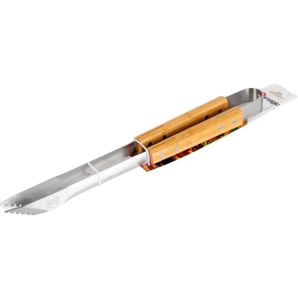 Pince pour barbecue en inox avec manche bambou - 44 cm