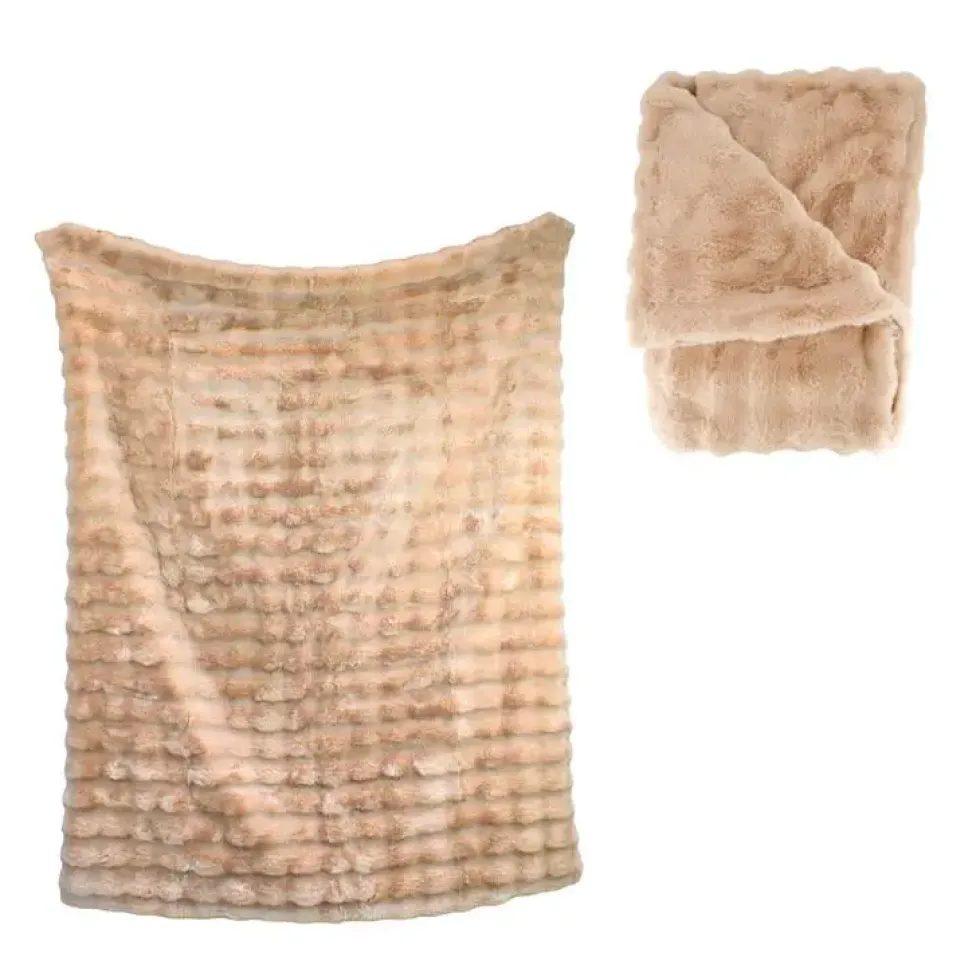 Plaid beige en polyester - 170 x 130 cm