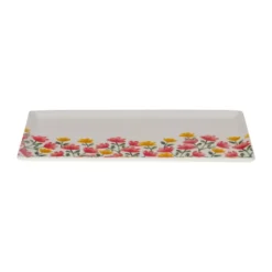 Plat à cake rectangulaire en céramique blanche à motif fleurs Louise - 31 x 16 x 1 cm