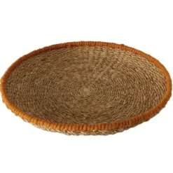 Plateau en jute naturelle à bord coloré Colada petit modèle - Ø 46 x H 45 cm