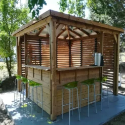 Pool house Blueterm Foresta bois coloris beige en bois traité haute température - 3,79 x 3,79 m