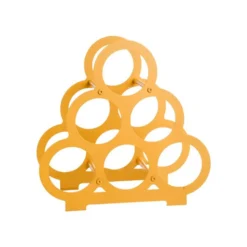 Porte-6 bouteilles forme pyramide en métal jaune - 38 x 18 x 37 cm