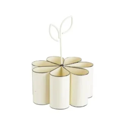 Porte-ustensiles ou couverts en forme de fleur en métal galvanisé ivoire - 20 x 20 x 26 cm