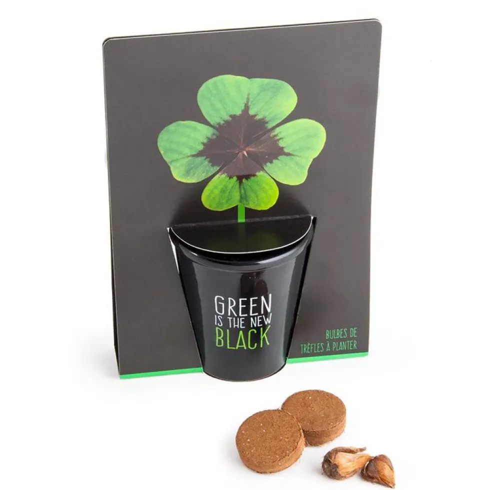 Pot black en céramique noire de Trèfle à planter Ø 6