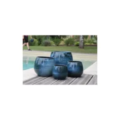 Pot Cancale de 2,1 L en terre émaillée bleu Ø 14 x 14 cm