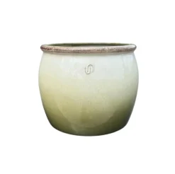 Pot cylindrique en métal recyclé coloris vert et beige Upcycle Bella - Ø 23 x H 19 cm