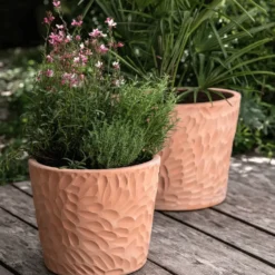 Pot cylindrique en terre cuite coloris beige Poterie du Bousquet Artisan - Ø 28 x H 23 cm