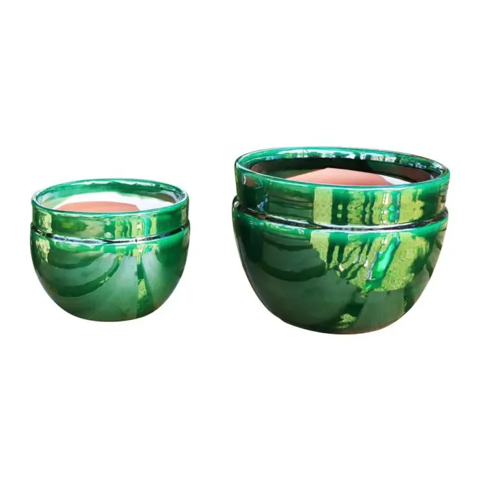 Pot en terre cuite émaillée coloris vert Les Poteries d'Albi Austral - Ø 20 x H 16 cm