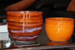 Pot en terre cuite émaillée orange Savane Les Poteries d'Albi Austral - Ø 20 x H 16 cm