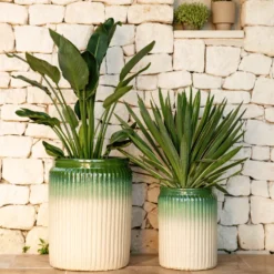 Pot haut Lugano coloris vert en céramique - 70 x Ø 54 cm