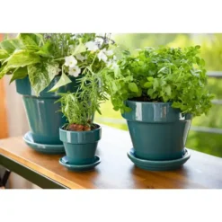 Pot horticole émaillé de 0,9 L coloris bleu Ø 14 x H 12 cm