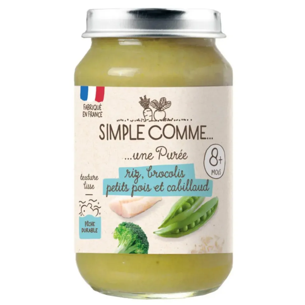 Pot riz brocoli petits pois cabillaud bio Simple Comme - 200g