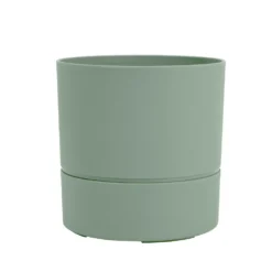 Pot rond en plastique à réserve d'eau coloris vert amande Poetic Aquaduo - Ø 24,3 x H 24,3 cm