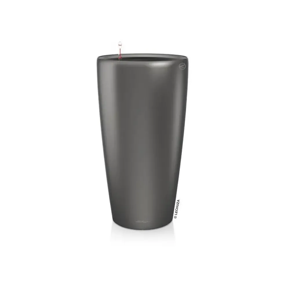 Pot à réserve d'eau anthracite métallis Lechuza Rondo kit complet premium - Ø 40 x H 75 cm