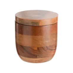 Pot à sel rotatif en bois de manguier naturel - Ø 10 x H 10 cm
