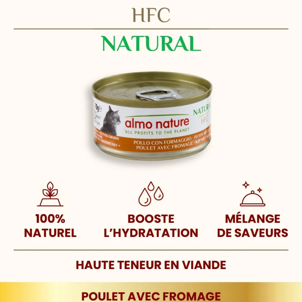 Pâtée pour chat HFC Natural au poulet et fromage Almo Nature - 70 g