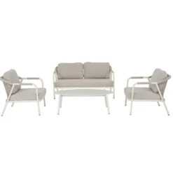 Salon bas crème en aluminium et corde Bizzotto Miravet