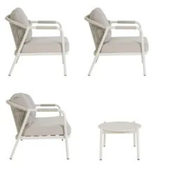 Salon bas crème en aluminium et corde Bizzotto Miravet