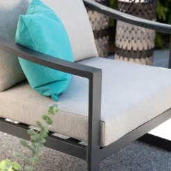 Salon de jardin dossier haut en aluminium coloris anthracite Hoya - 4 éléments (canapé, table basse et deux fauteuils)