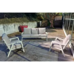 Salon de jardin en aluminium coloris blanc Truman - 3 éléments (canapé et deux fauteuils)