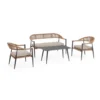 Salon de jardin en aluminium coloris anthracite et corde Jandia - 4 éléments (canapé, table basse et deux fauteuils)