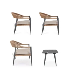 Salon de jardin en aluminium coloris anthracite et corde Jandia - 4 éléments (canapé, table basse et deux fauteuils)