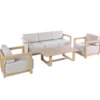 Salon de jardin en aluminium effet bois et coton coloris gris Cannes - 4 éléments (canapé, table basse et deux fauteuils)