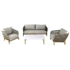 Salon de jardin en aluminium et résine coloris beige Barbara - 4 éléments (canapé, table basse et deux fauteuils)