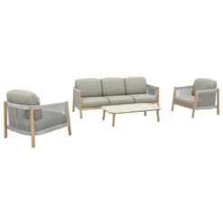 Salon de jardin en aluminium et résine coloris beige Dériveur - 4 éléments (canapé, table basse et deux fauteuils)
