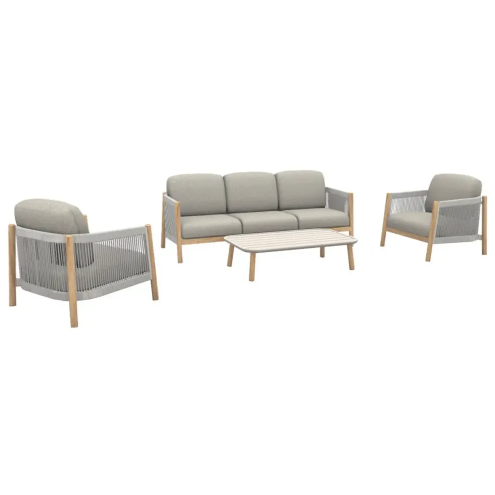 Salon de jardin en aluminium et résine coloris beige Dériveur - 4 éléments (canapé, table basse et deux fauteuils)
