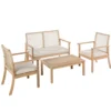 Salon de jardin en bois et corde coloris beige Séquoïa - 4 éléments (canapé, table basse et deux fauteuils)