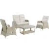 Salon de jardin en résine coloris beige Vérando - 4 éléments (canapé, table basse et deux fauteuils)