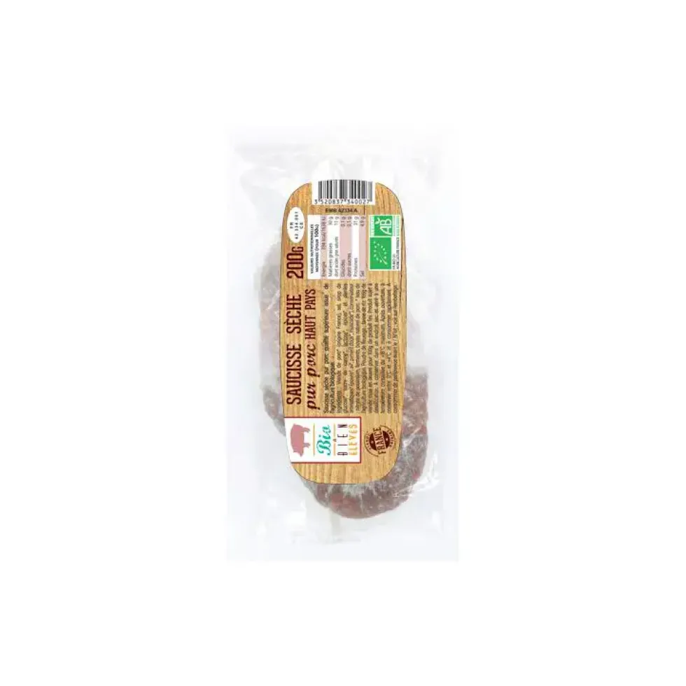 Saucisse sèche pur porc Bio et Bien Élevés - 200 g
