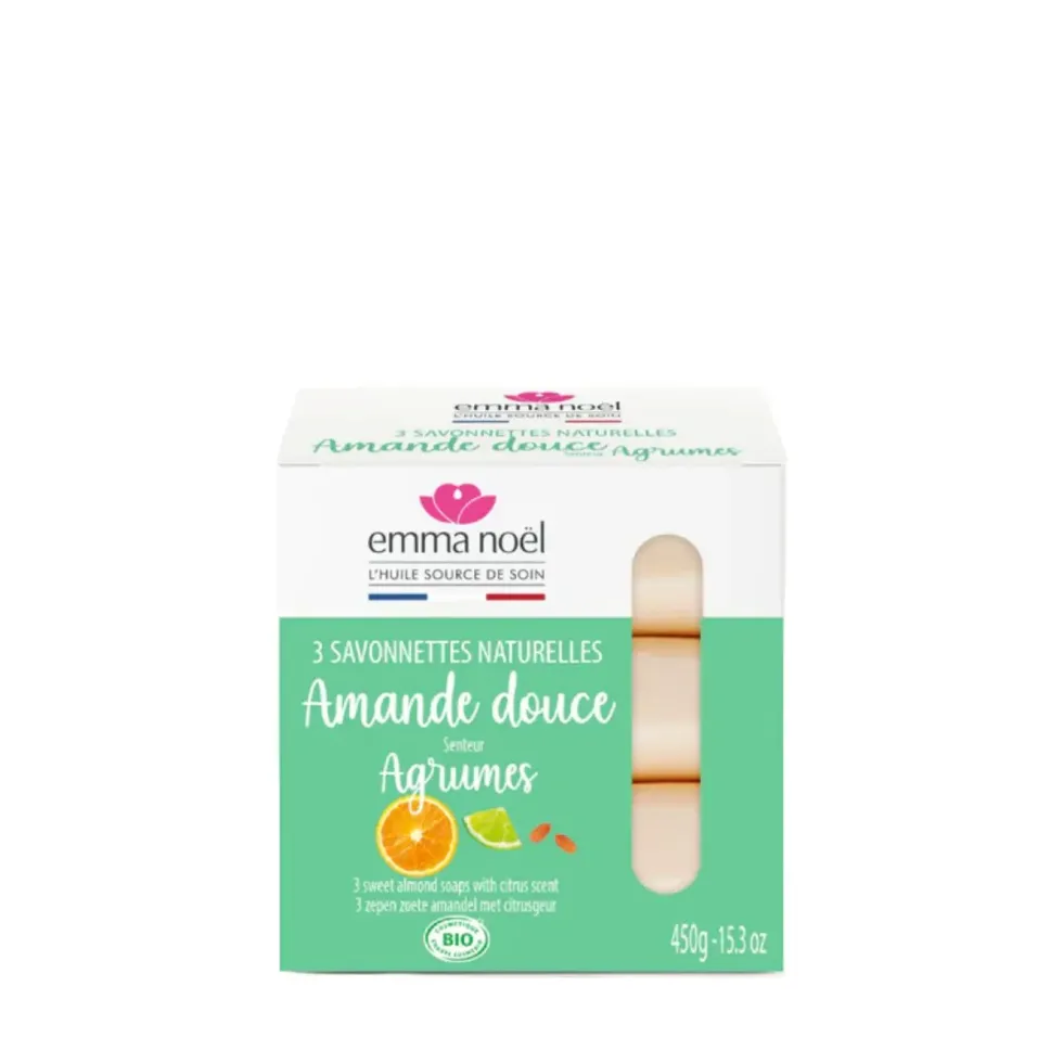 Savonnettes à l’amande douce bio en sachets de 3 x 150 g