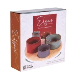 Service apéritif en porcelaine multicolore Elyas - 1 Plateau et 6 coupelles